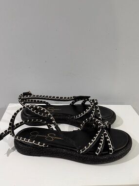Jessica Simpson Black Sandals with White Braid Detail
